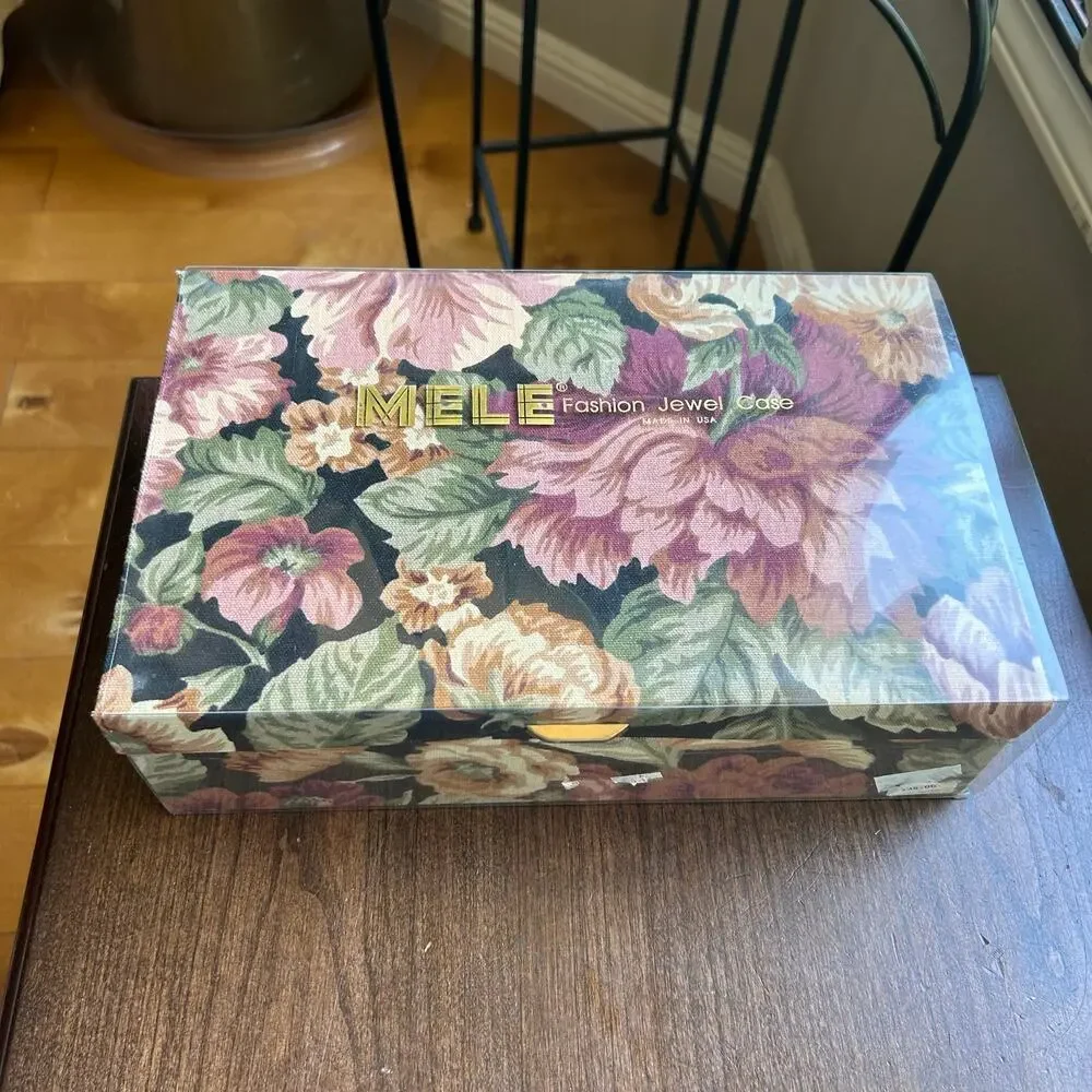 New! Mele Vintage Jewelry Box Pink Floral Fabric covered